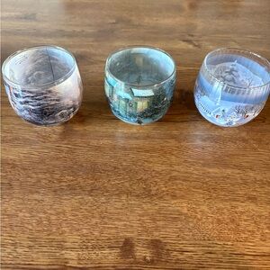Vintage 90’s Glade Thomas Kinkade Set of 3 Winter Holiday Scenes Votive Holders